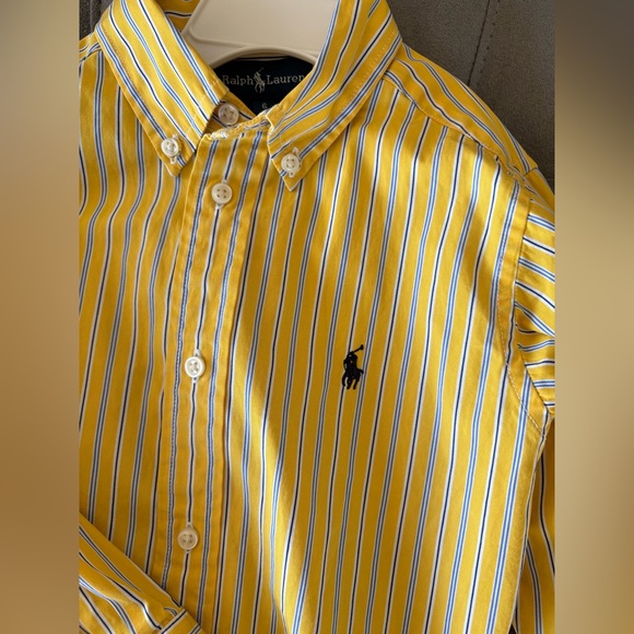 Ralph Lauren Shirt Boys Yellow Striped Long Sleeve Button Classic Size 6 Cotton - Picture 6 of 10